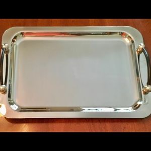 Silver Serving Tray w/Black Leather Handles